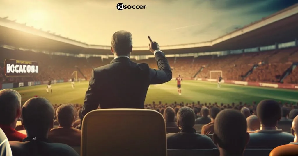 A professional football is scouting in a stadium