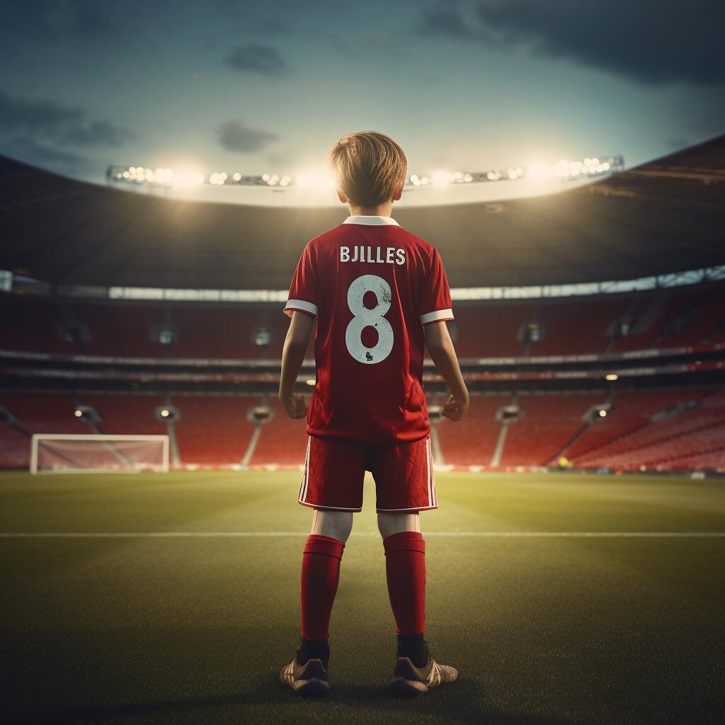 A young boy standing in a stadium