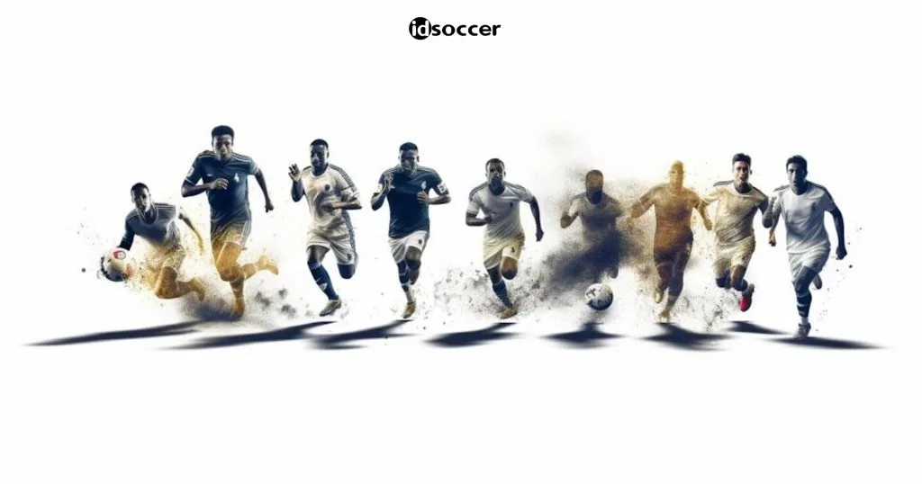 6 Footballer players passing the ball each other